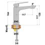 Schéma avec les dimensions du robinet mitigeur lavabo Rour 