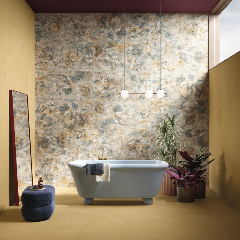 Carrelage décor mural Térébenthine salle de bain avec motif botanical