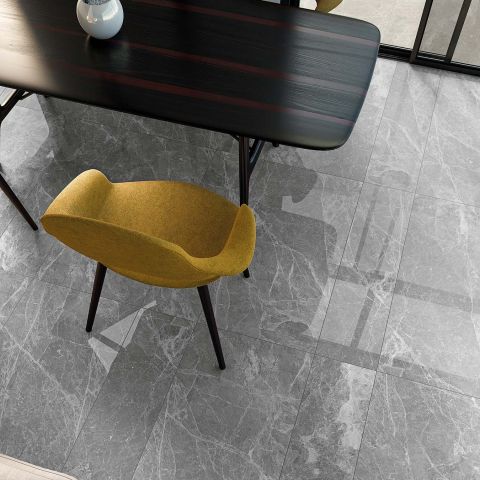 Carrelage effet marbre au sol collection Muscardin coloris gris