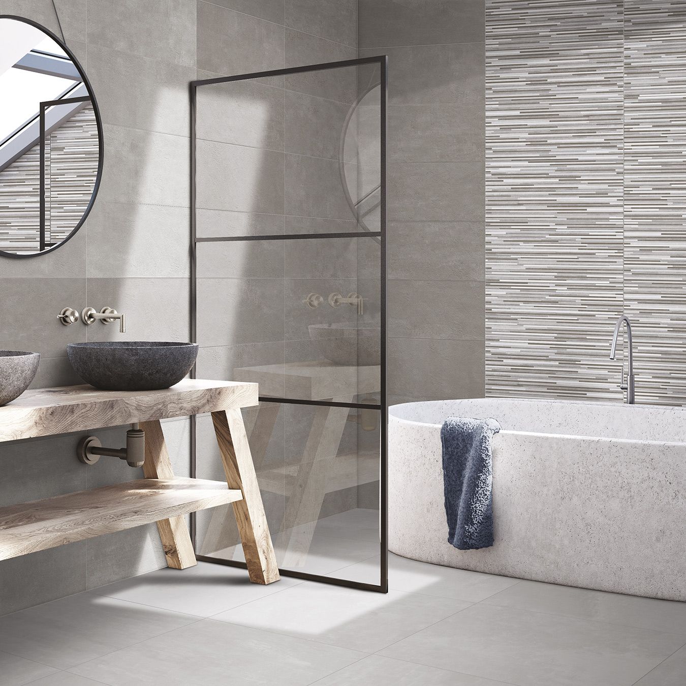 Carrelage décor mural Moustac salle de bain avec baignoire