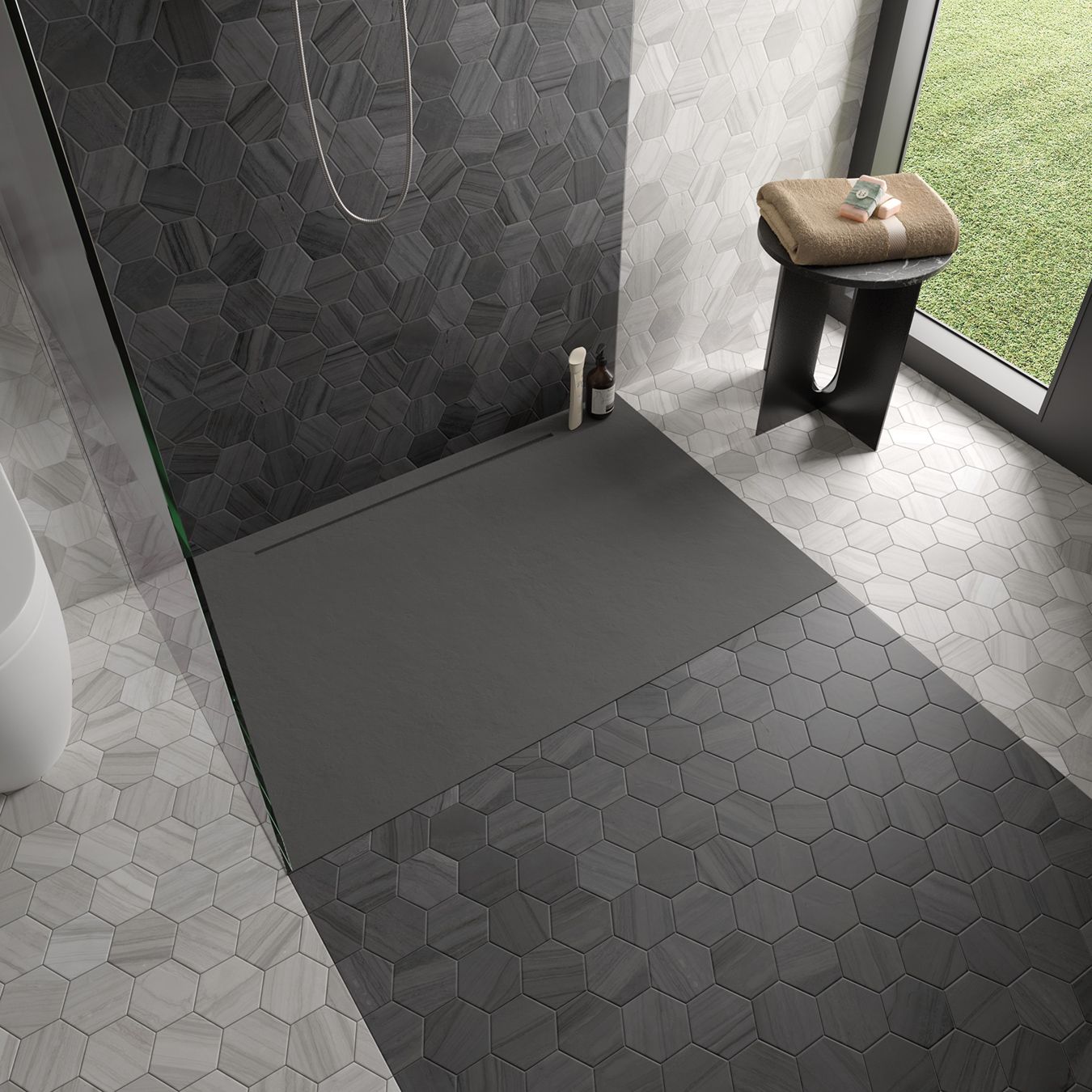 Carrelage sol et mur Hexagonal Lotzar salle de bains