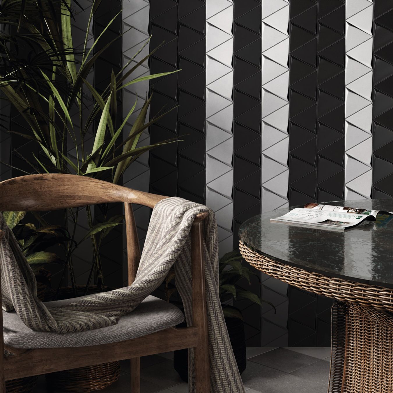 Carrelage faïence murale triangle noir et blanc Mendoce3 