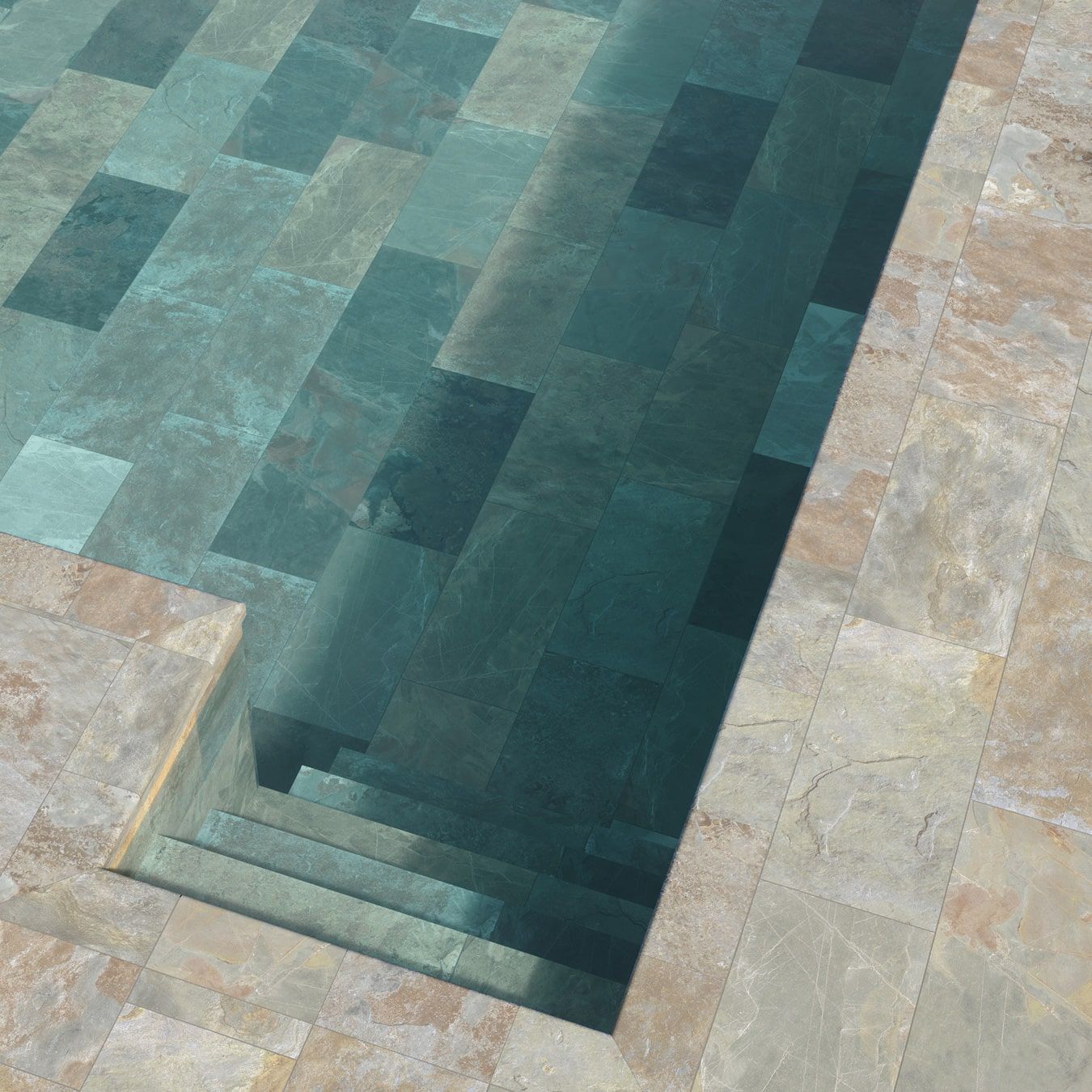 Carrelage effet pierre de bali pour piscine coloris sun