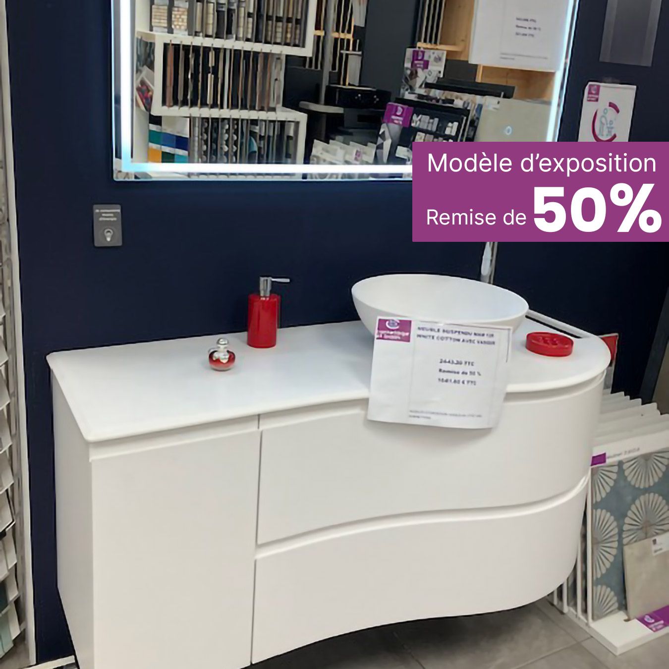 Meuble salle de bain suspendu d’expo MED 90 cm avec vasque main product photo