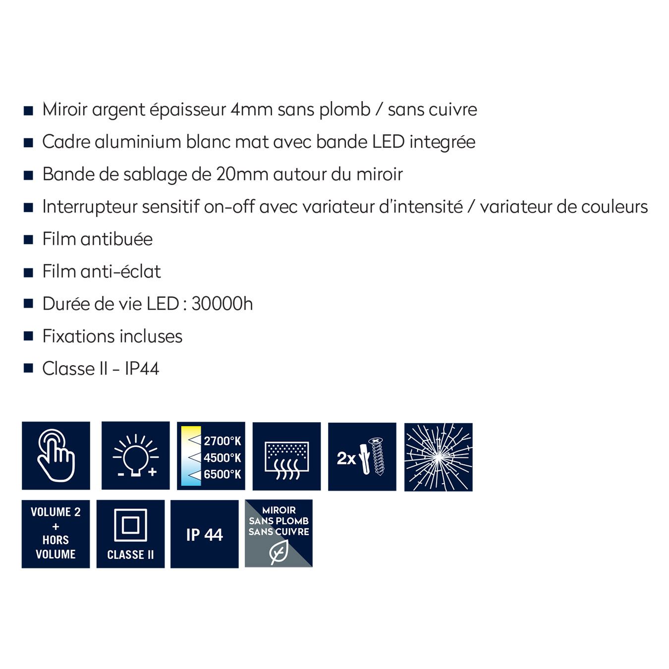 Données techniques Miroir LED salle de bain Atypico Wagon