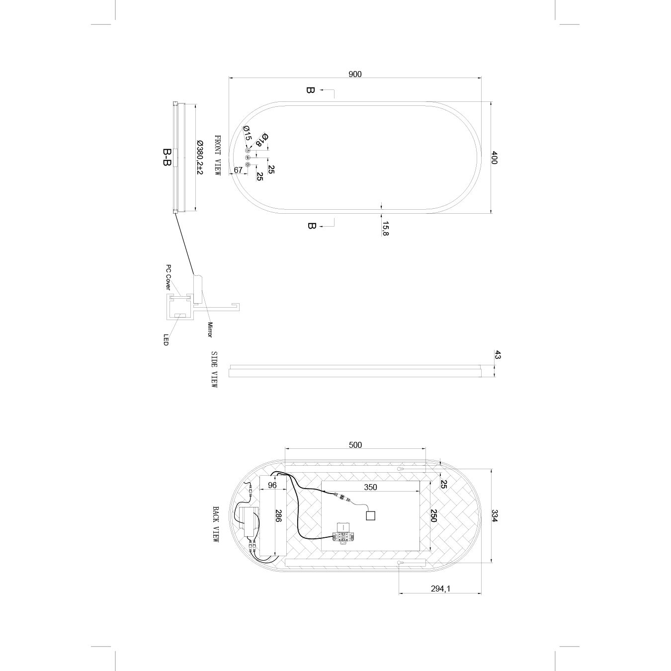 Données techniques Miroir LED salle de bain Atypico Wagon Ovoïde