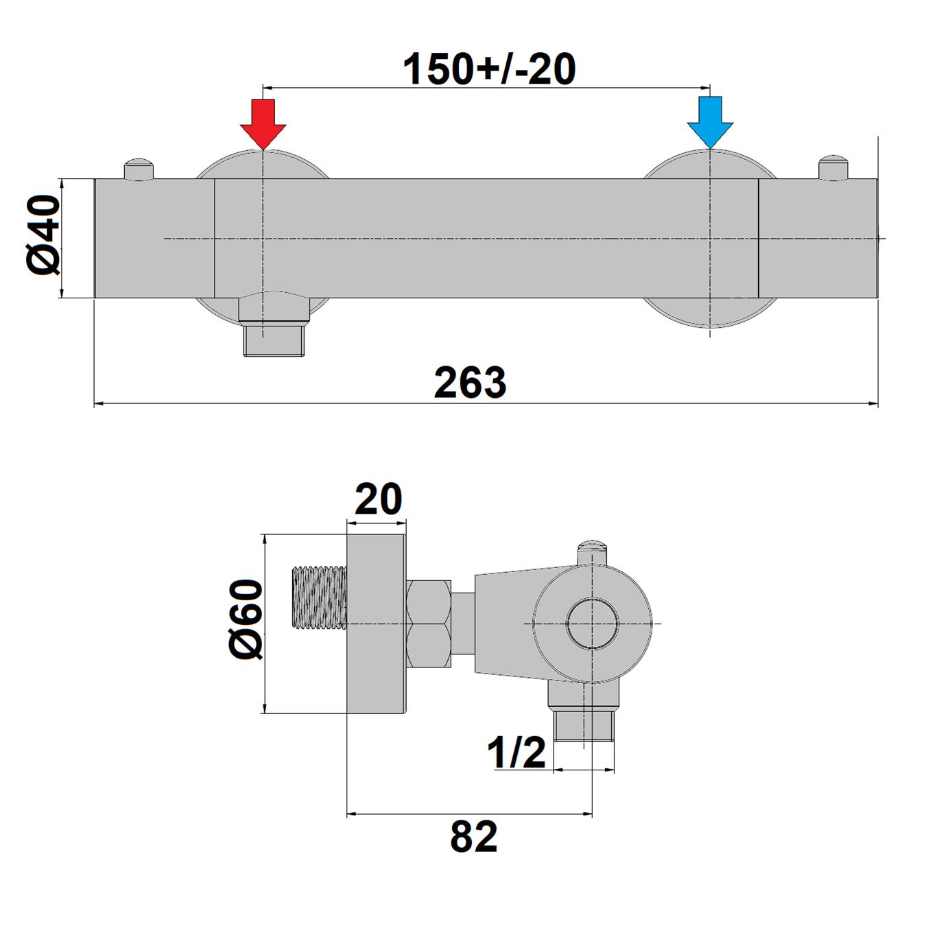 Données techniques Robinet Mitigeur douche thermostatique Optimia Act