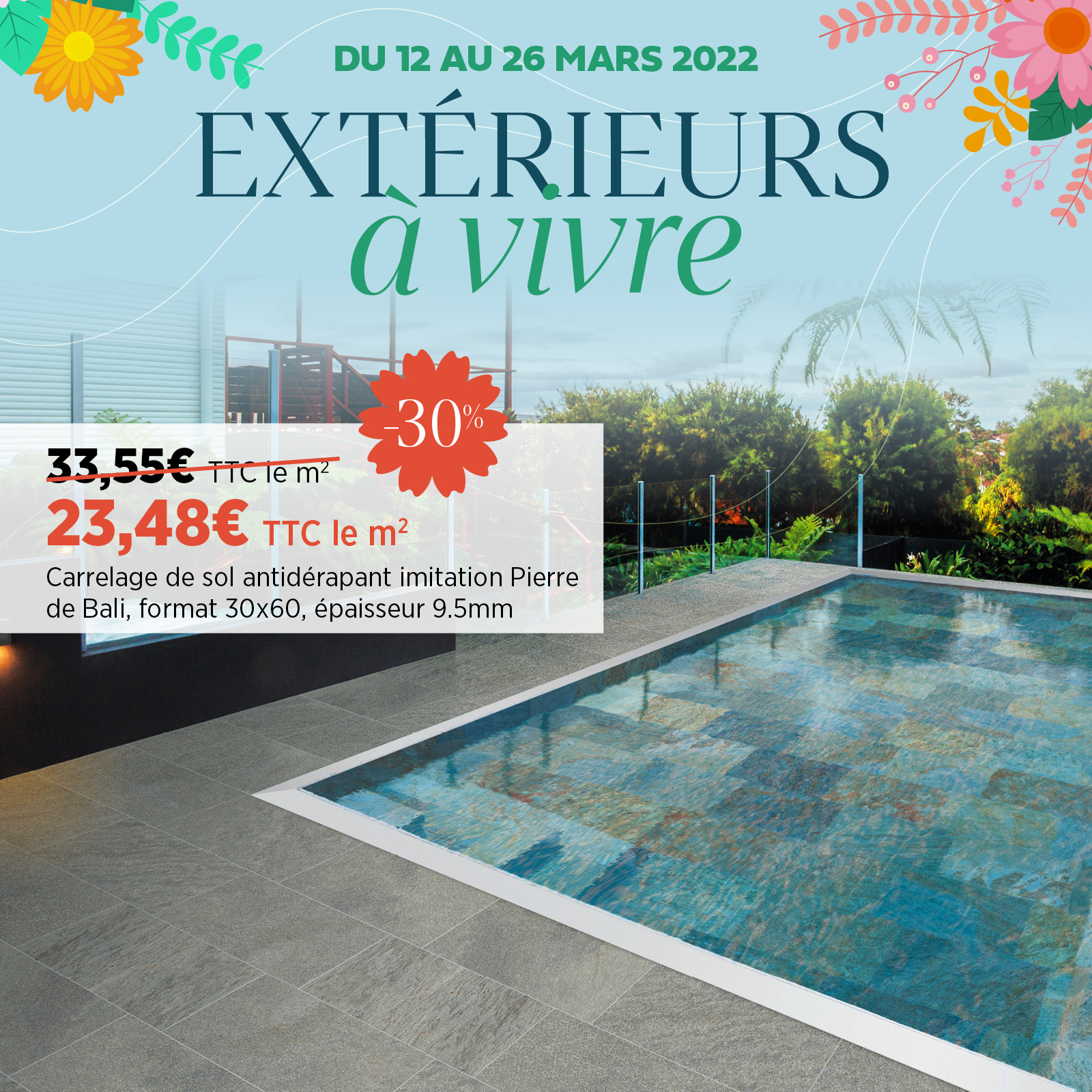 carrelage piscine effet Pierre de Bali