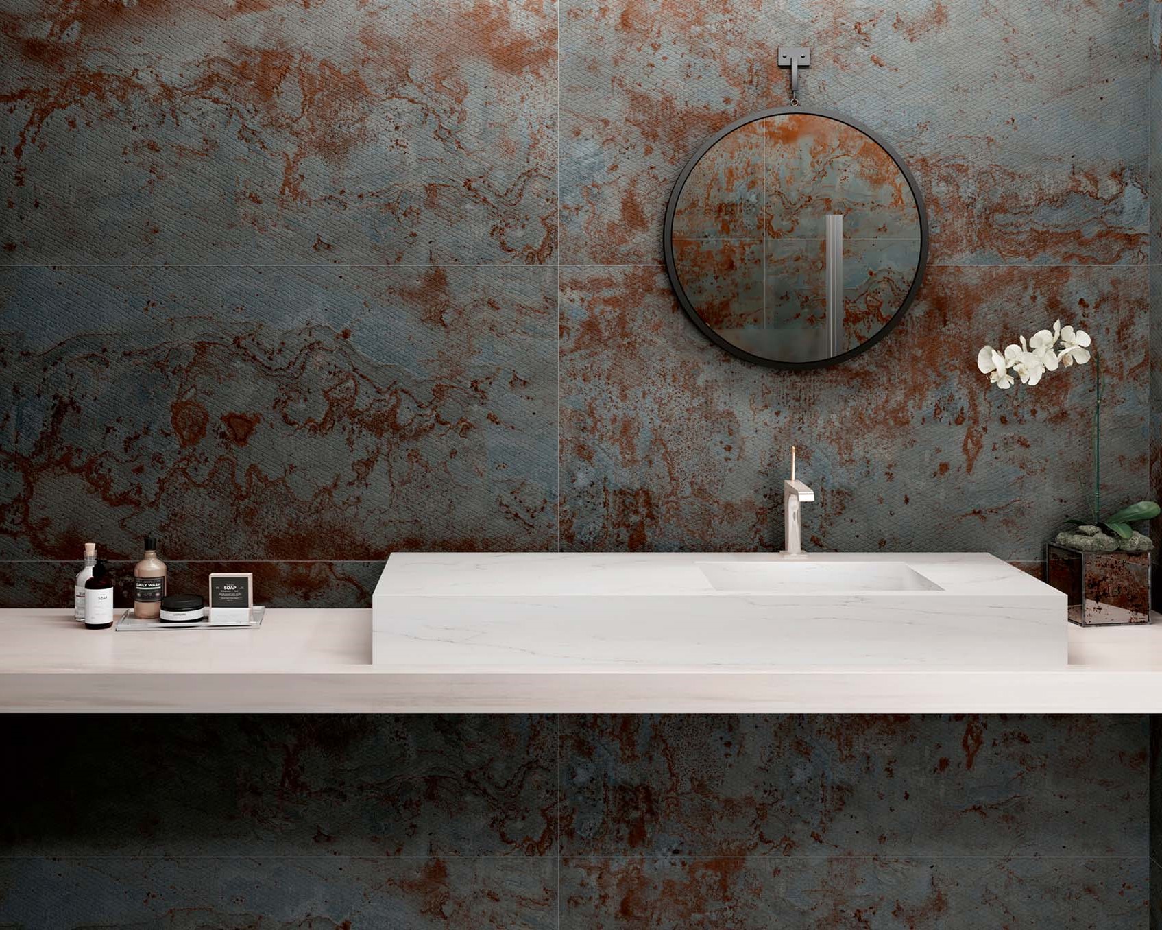 Carrelage effet métal salle de bain