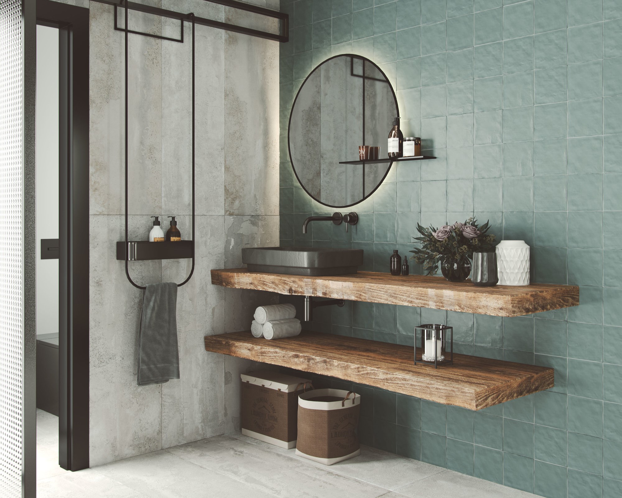 Faience vert bleu artisanale salle de bain