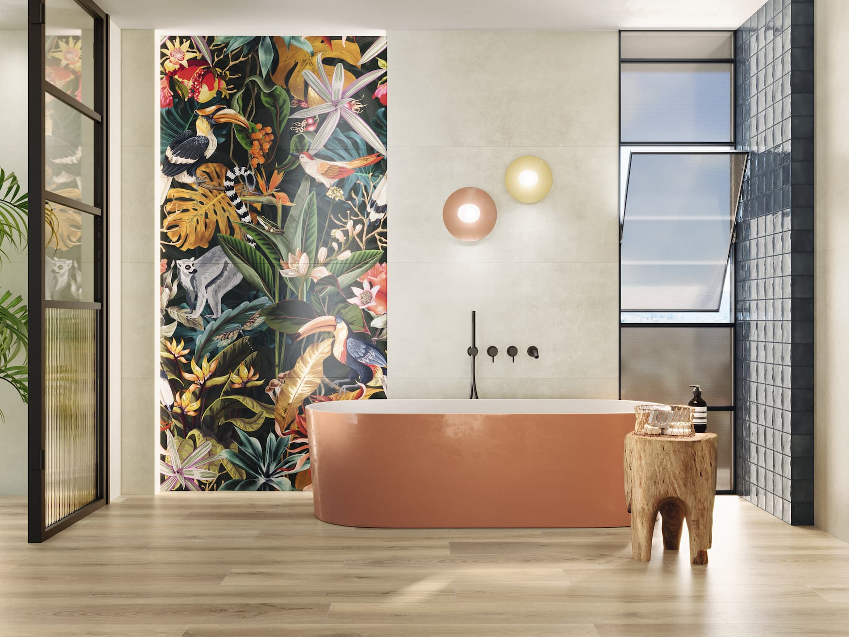 Carrelage végétal jungle pour la salle de bain