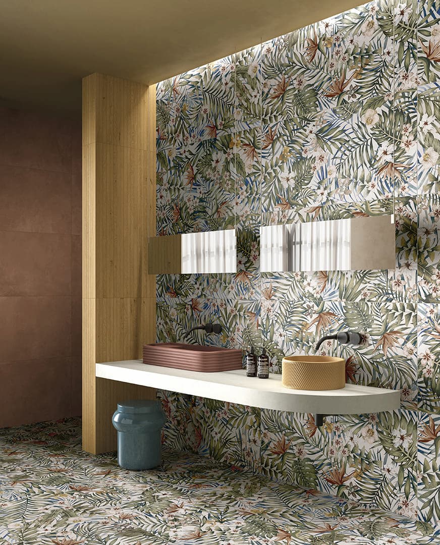 Carrelage végétal en total look dans la salle de bain