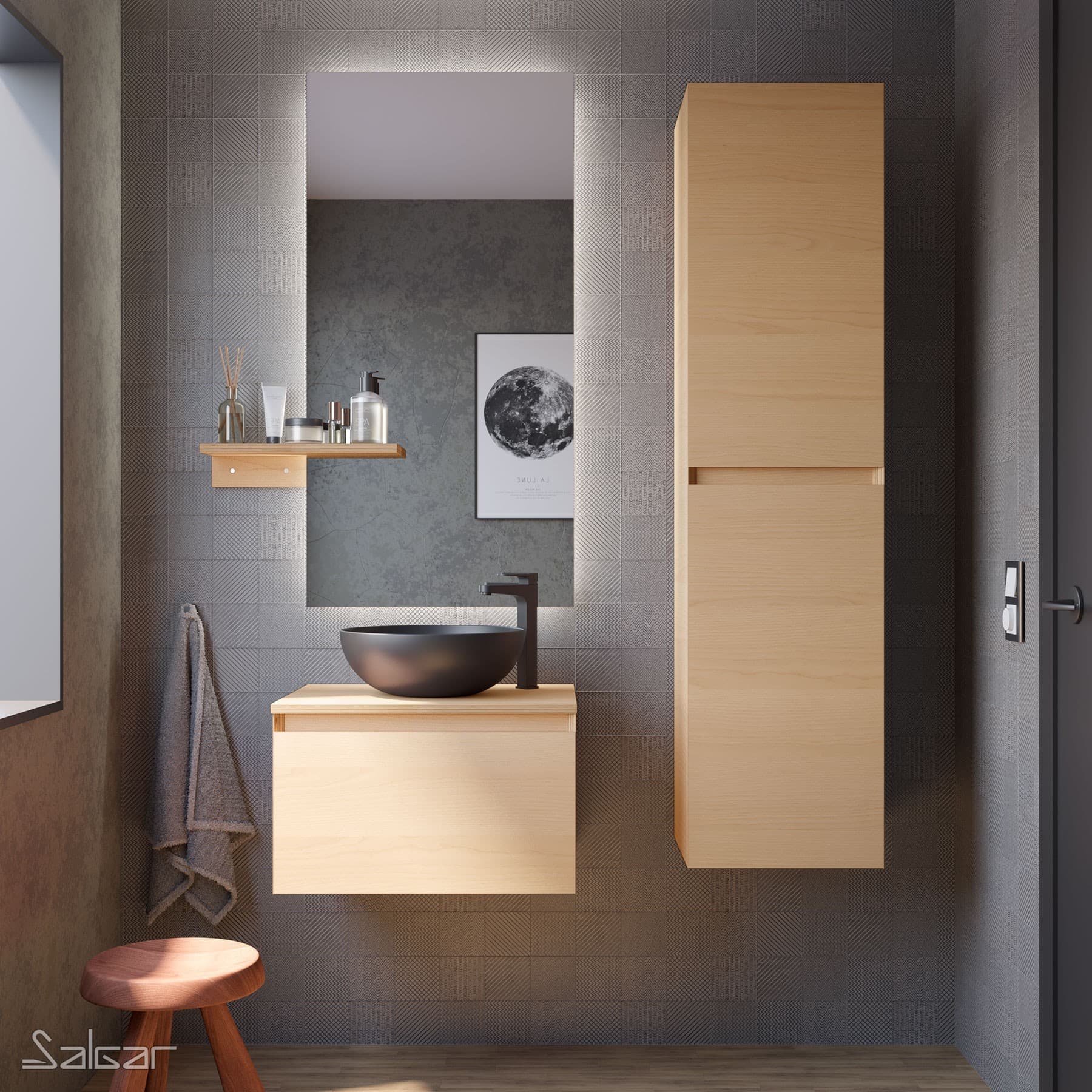 Du bois pour une petite salle de bain