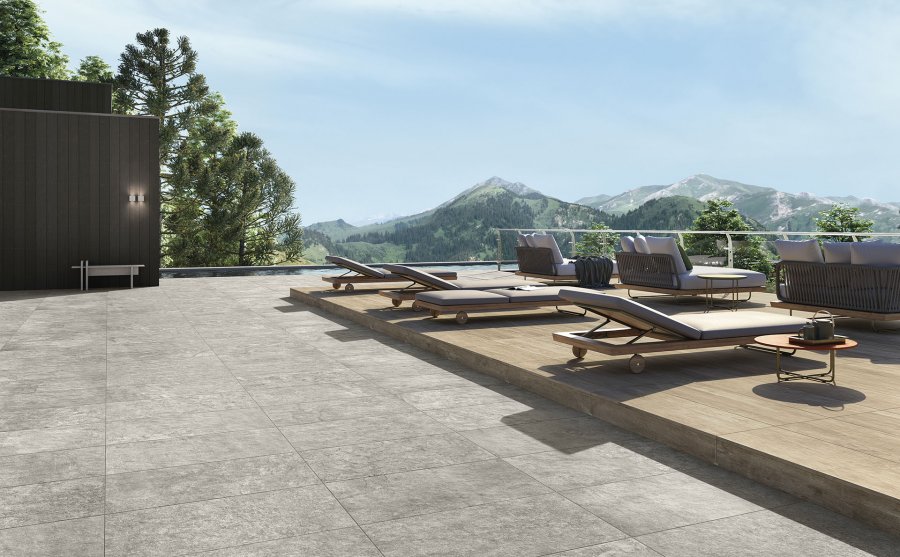 Terrasse carrelage bois et pierre