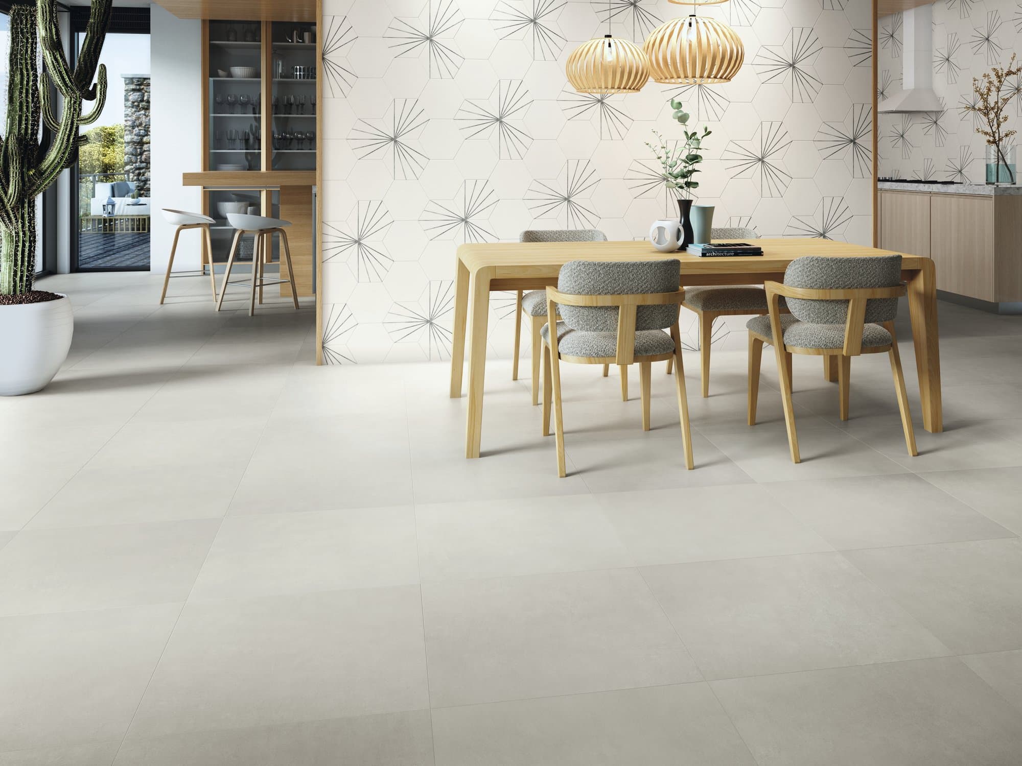 Carreaux ciment hexagonaux pour une salle à manger "Atelier Revisité"