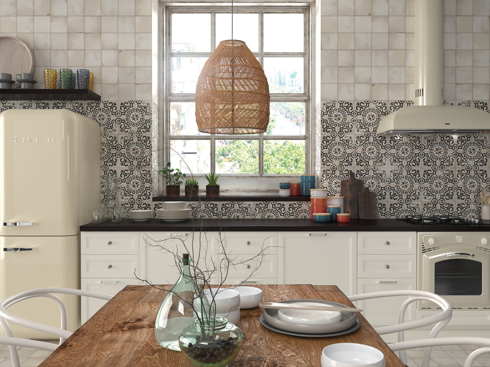 Carreaux ciment en crédence d'une cuisine "Charme Authentique"