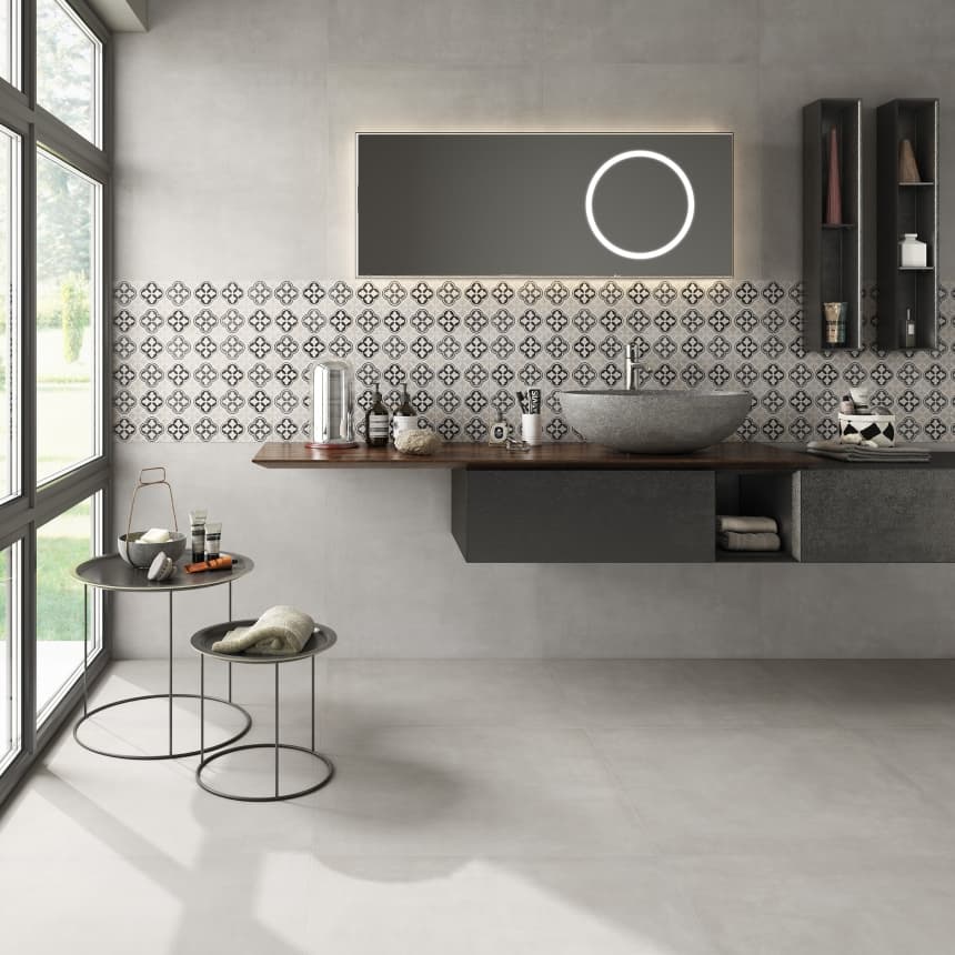 Carreaux ciment avec petits motifs stylisés pour une salle de bain Design High-tech