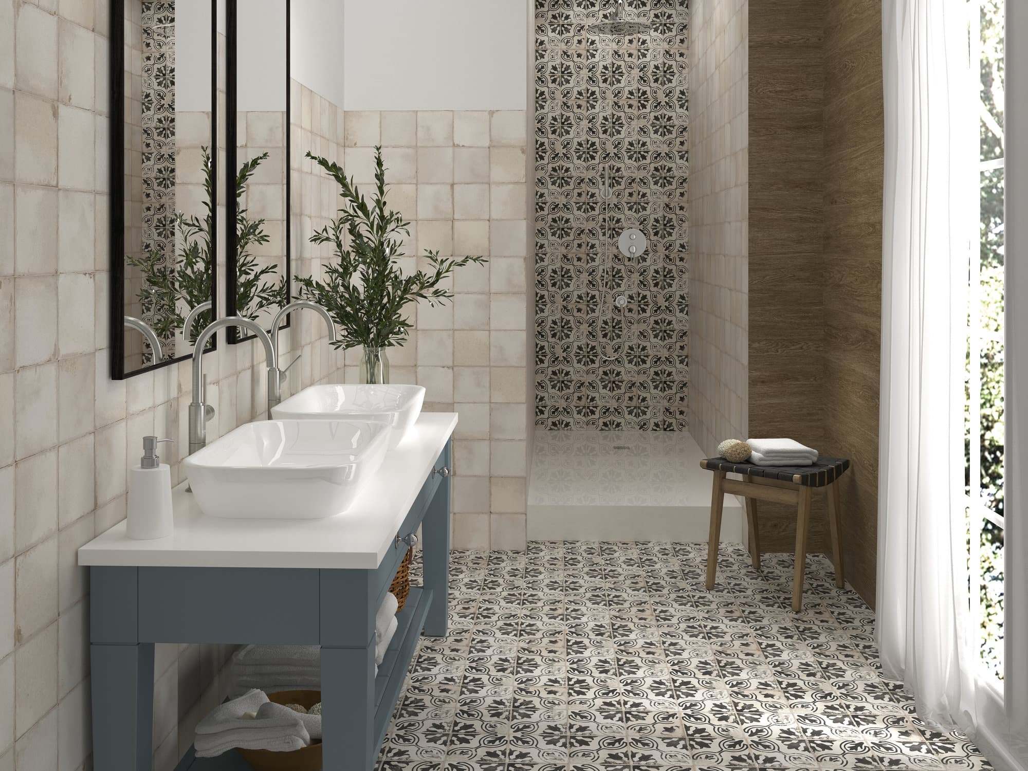 Carreaux ciment à motif classique noir pour une salle de bain "Charme Authentique"