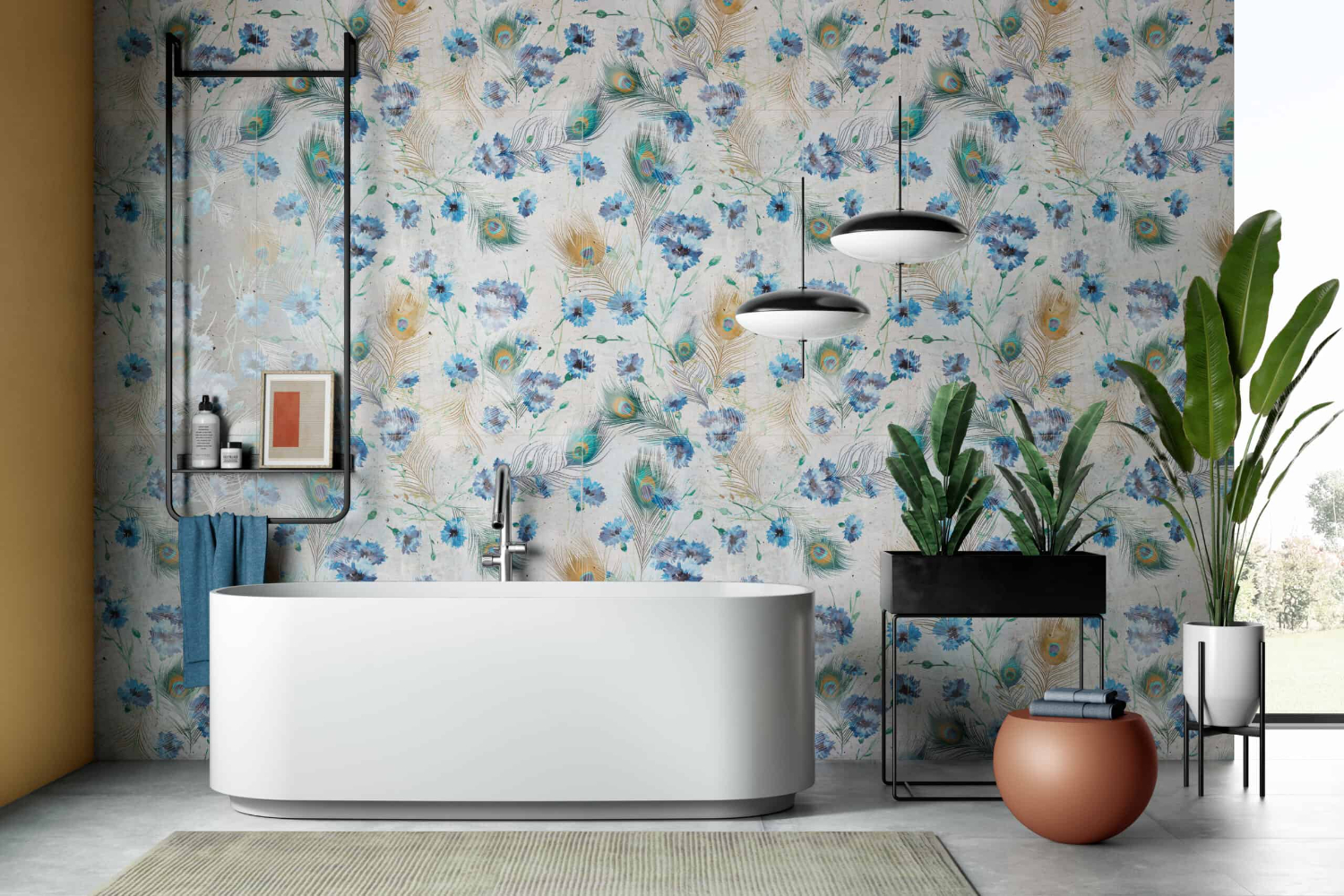 Mur de salle de bain composé de carreaux de 60x120 cm