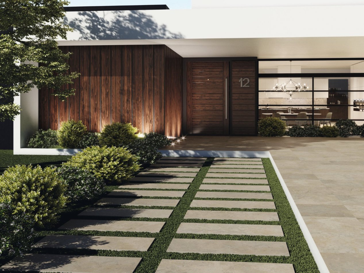 Carrelage en grès cérame extérieur avec pose en pas japonais