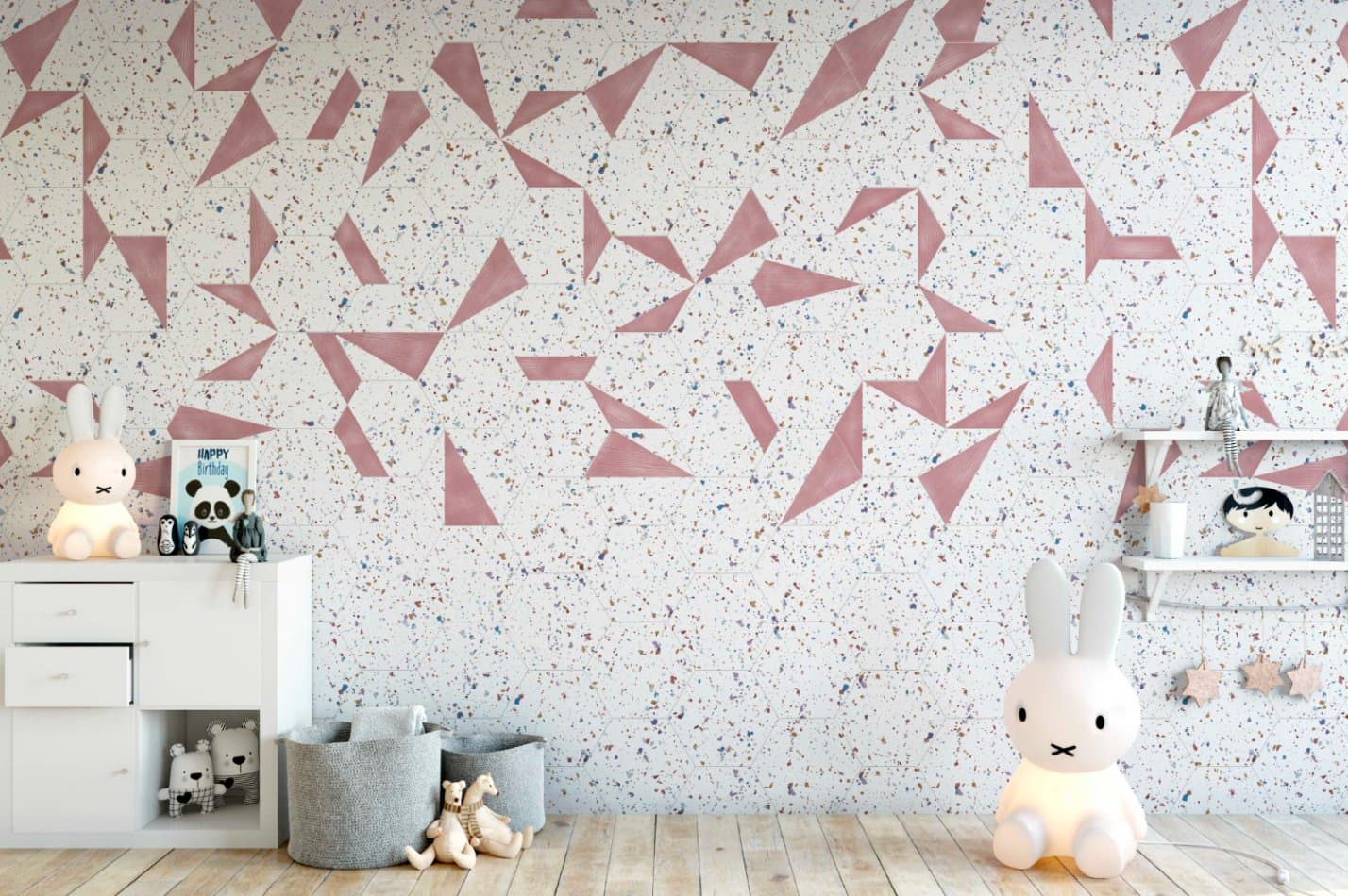 Carrelage chambre d'enfant, carreaux muraux effet Terrazzo