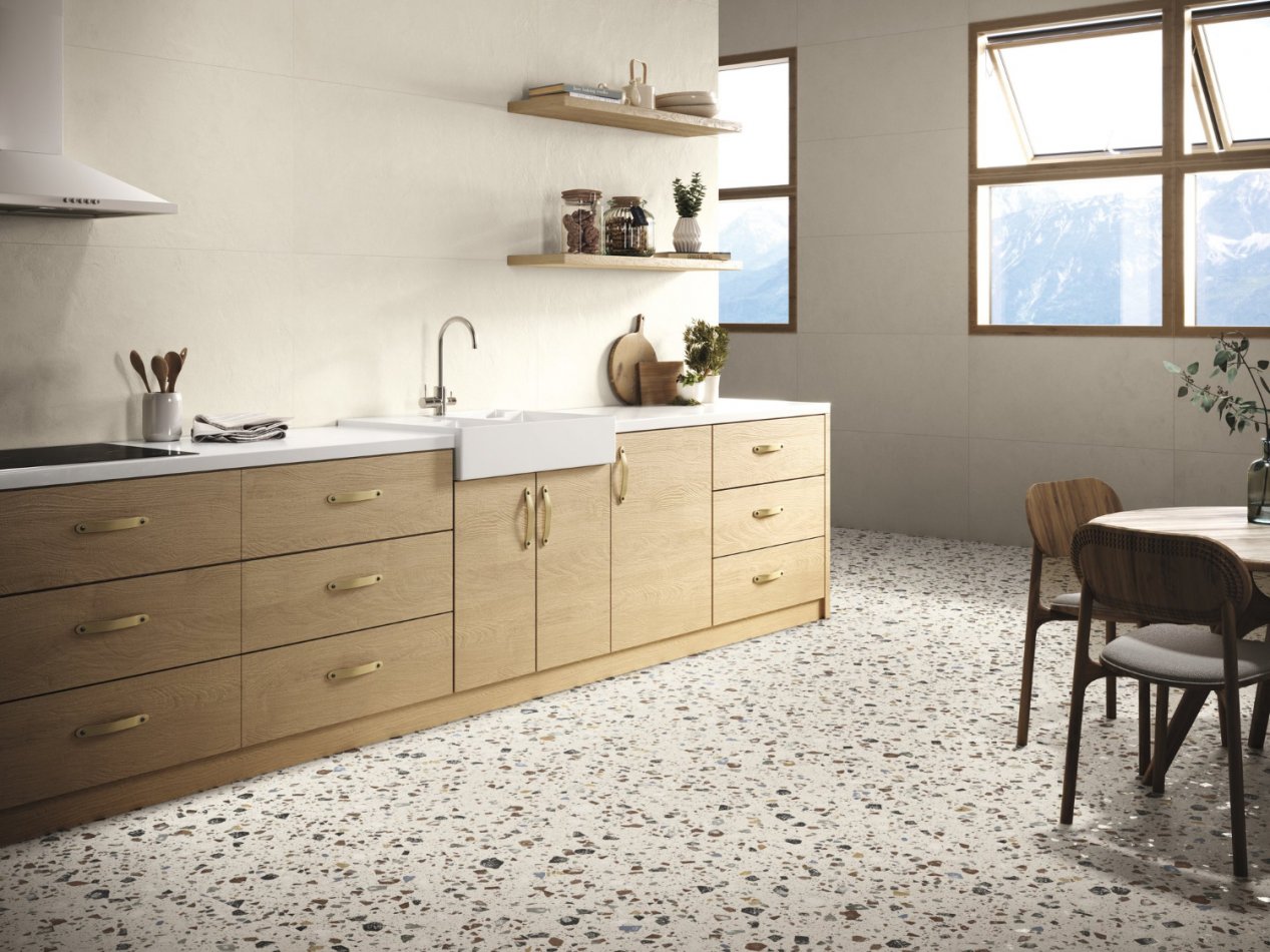 Carrelage mural et carreaux au sol imitation Terrazzo
