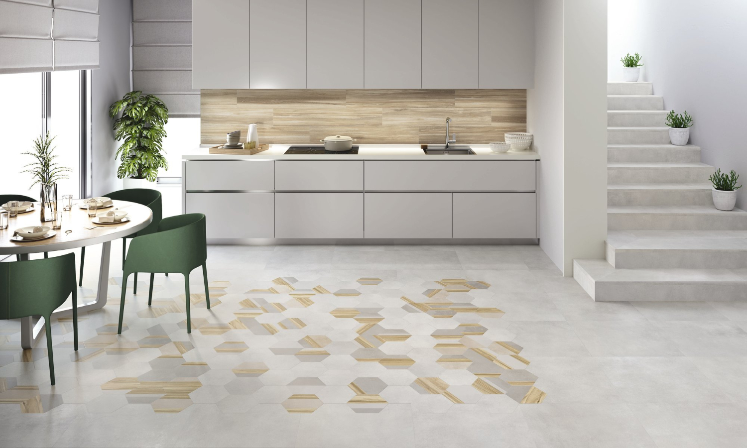 Carrelage pour escalier assurant la continuité avec les carreaux au sol