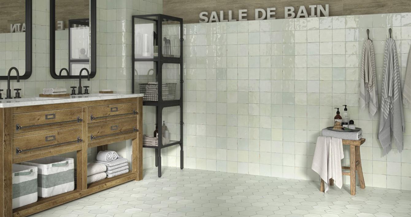 Carrelage pour salle de bain zellige blanc