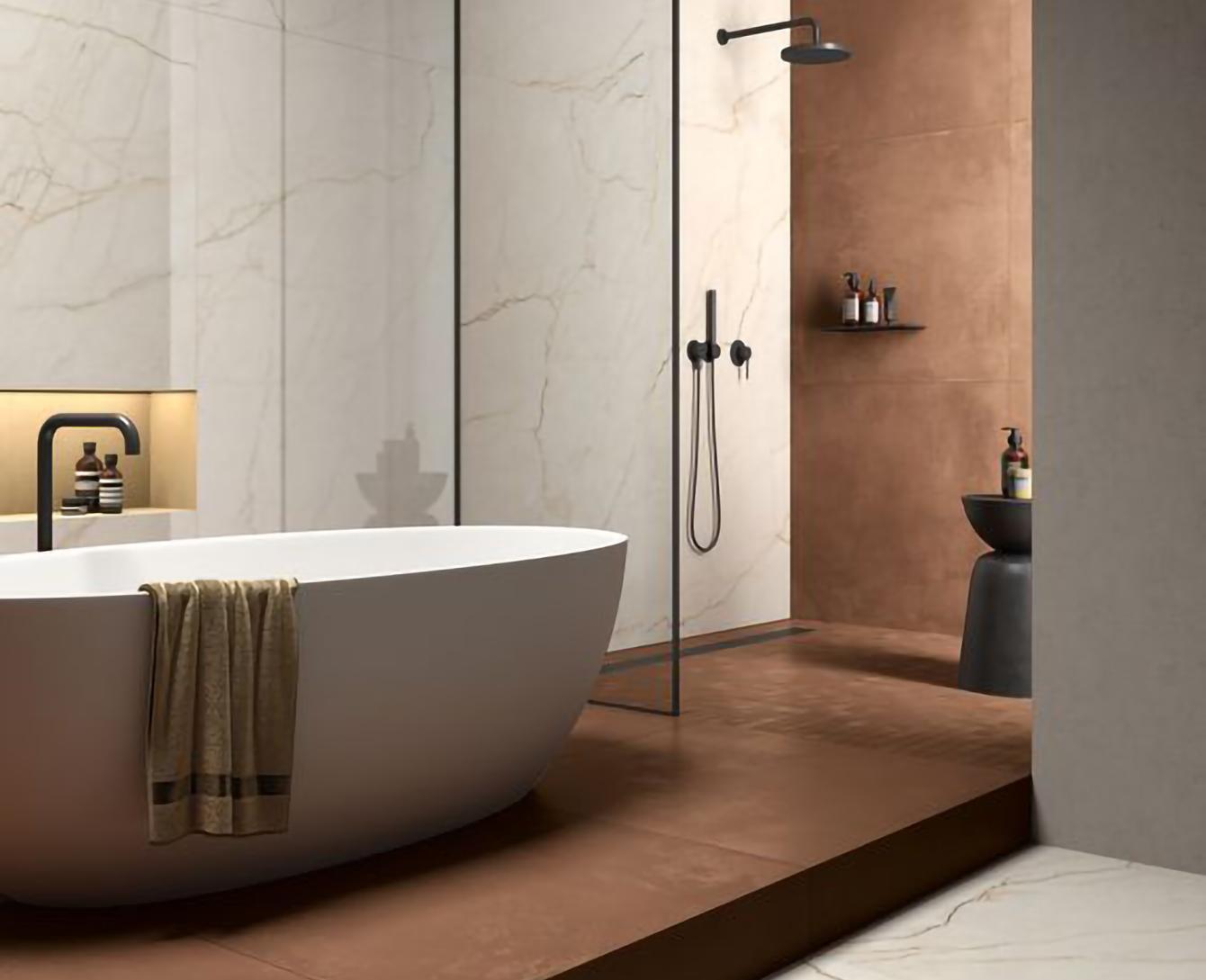 Carrelage salle de bain grands carreaux effet marbre