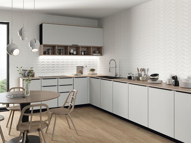 Carrelage blanc graphique cuisine tendance