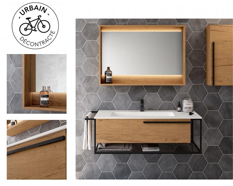 Meuble salle de bain bois style urbain décontracté