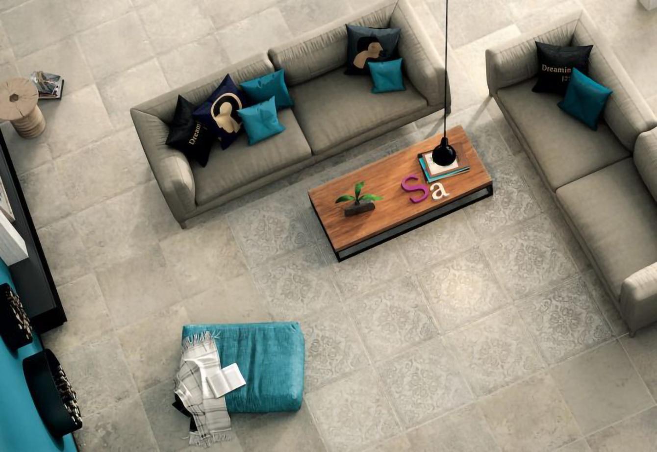 Carrelage à motifs gris salon