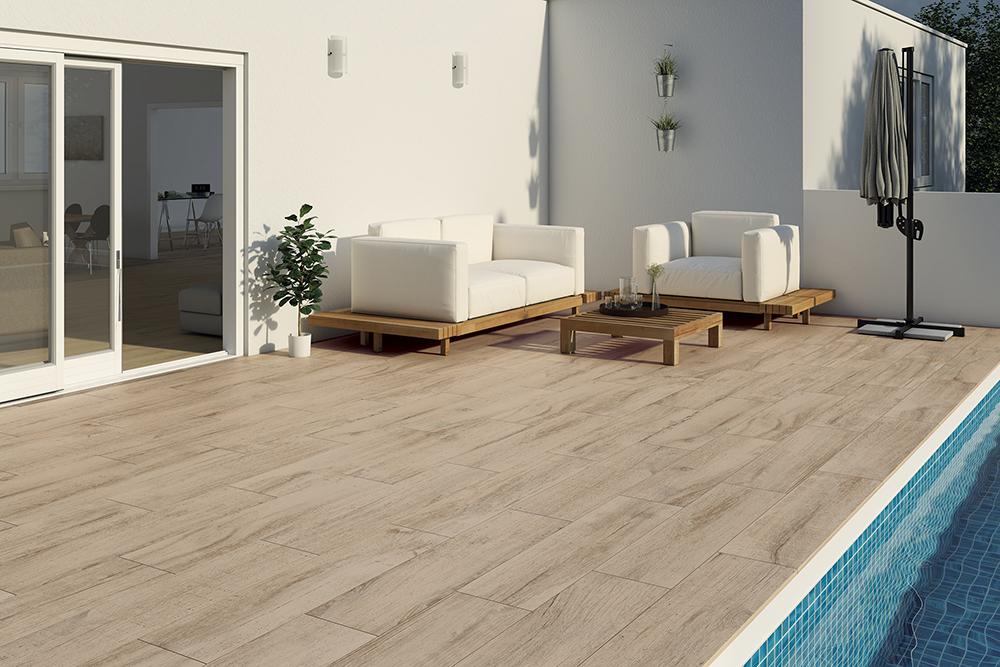 Carrelage aspect bois plage de piscine