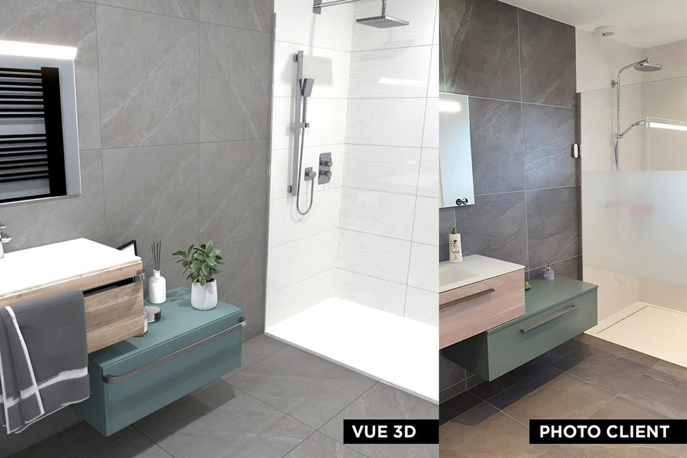 Agencement salle de bain en 3 D et réalisation photo client