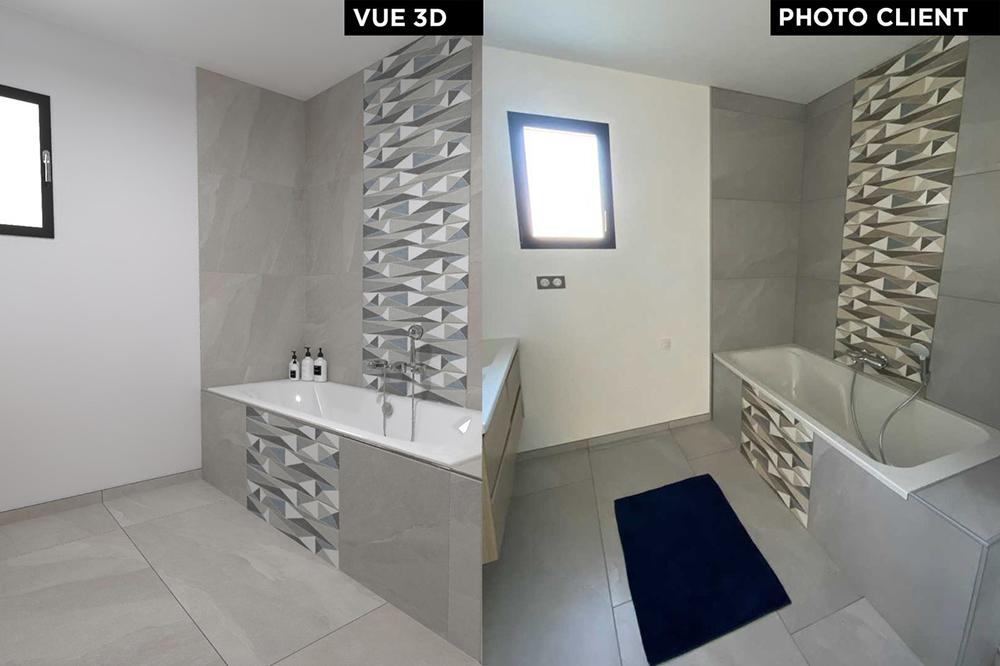 Agencement salle de bain en 3 D et réalisation photo client