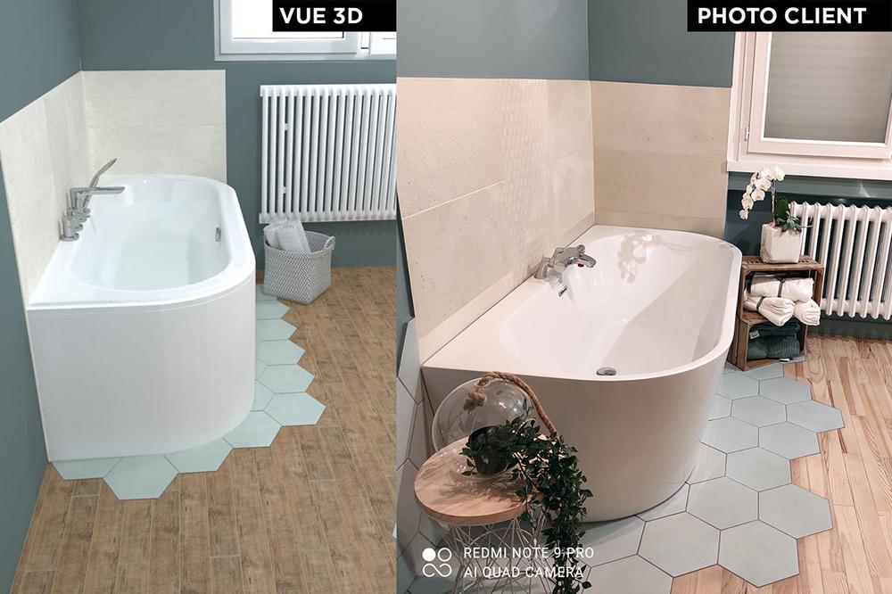 Agencement salle de bain en 3D et réalisation photo client