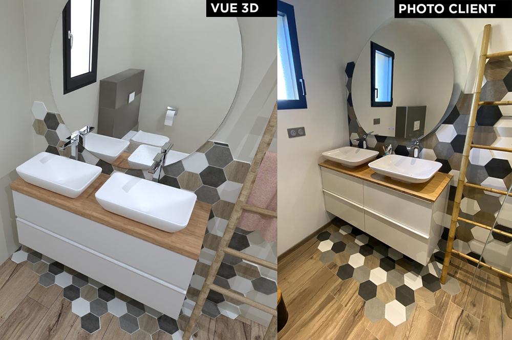 Agencement salle de bain en 3D et réalisation photo client