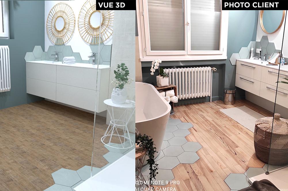 Agencement salle de bain en 3D et réalisation photo client