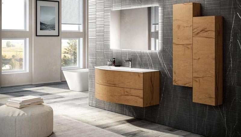 Tout en restant d'esprit contemporain, cette salle de bain Bois et marbre s'inscrit dans la Tendance Chic Intemporel.