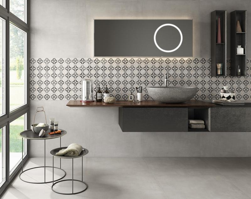Carreaux ciment avec petits motifs stylisés pour une salle de bain Design High-tech