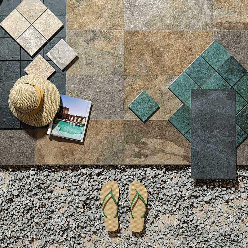 Moodboard du carrelage effet pierre de Bali