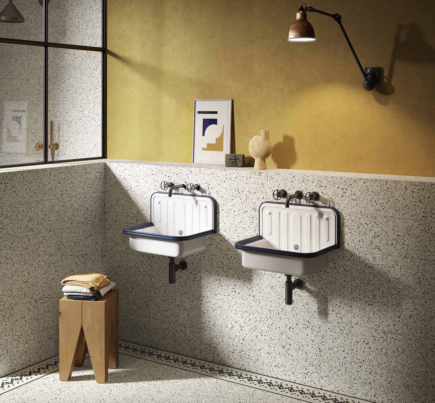 Carrelage terrazzo dans salle de bain, carrelage sol et mur