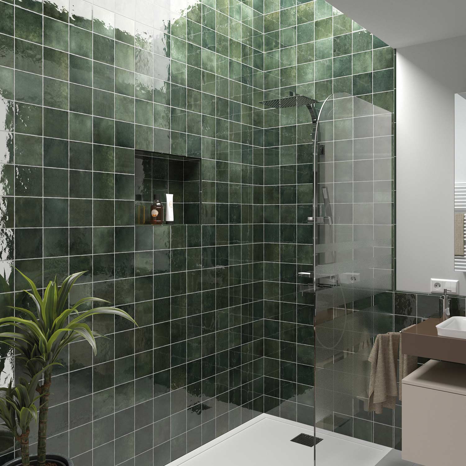 Carrelage zellige marocain vert dans salle de bain