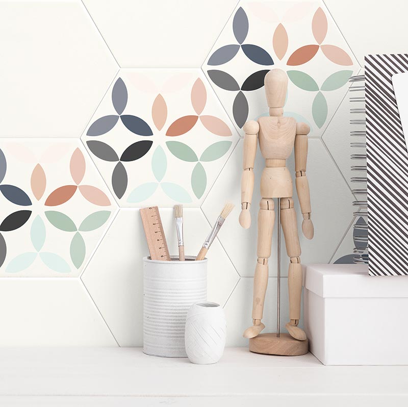 Carrelage hexagonal Daris Vise avec motif pour une déco murale