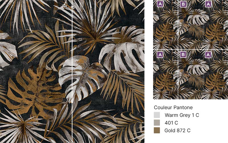 Composition motif Golden Leaves carrelage décor mural Dote Has