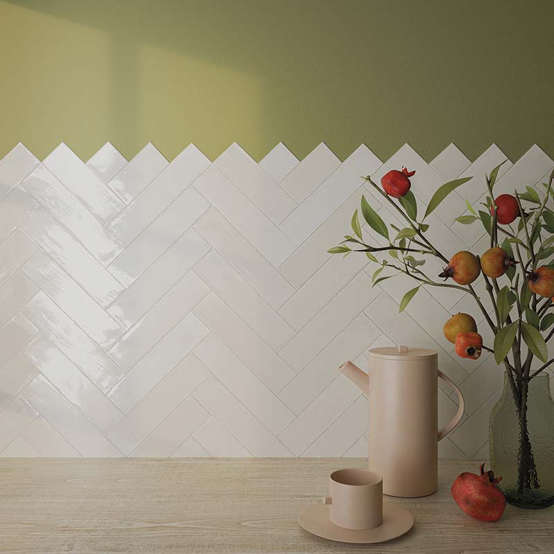 Carrelage aspect zellige coloris blanc pour une décoration murale