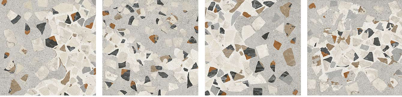 3 motifs différents pour le carrelage imitation terrazzo Floyat