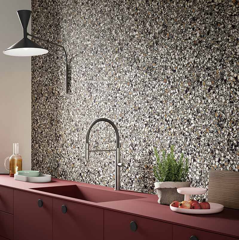 Carrelage imitation terrazzo Framboisier pour crédence de cuisine