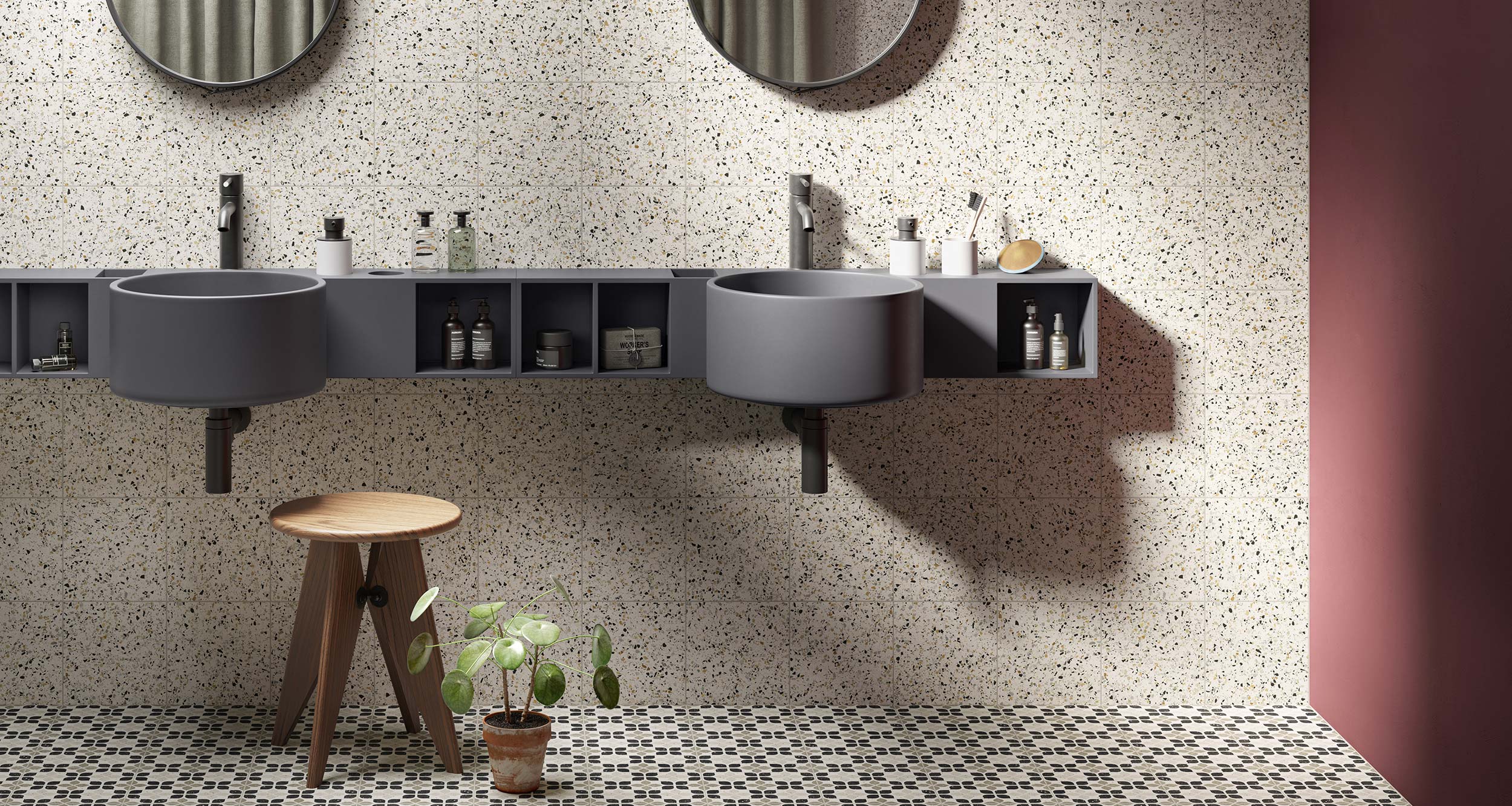 Carrelage imitation terrazzo Framboisier pour salle de bain