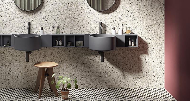 Carrelage imitation terrazzo Framboisier pour salle de bain